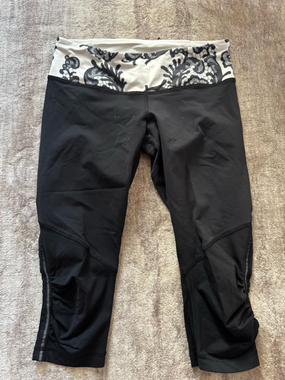 Lululemon Run: For Your Life Crop in Black / Laceoflage Polar Cream Black 8